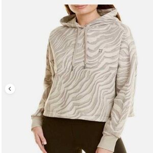 Sweaty Betty Cream Grey Zebra Print Cropped Pullover Hoodie Size Small